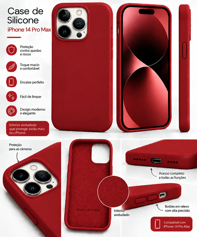 Capinha de silicone para iPhone 14 Pro Max