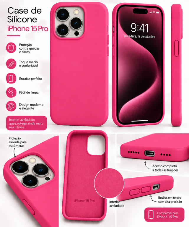 Capinha de silicone para iPhone 15 Pro