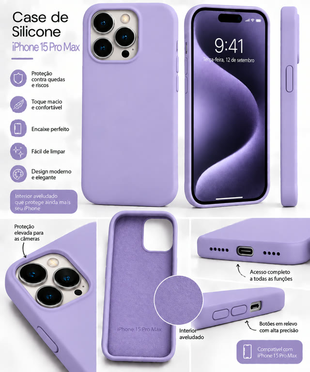 Capinha de silicone para iPhone 15 Pro Max