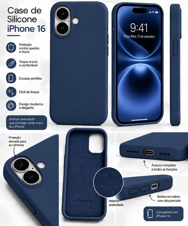 Capinha de silicone para iPhone 16