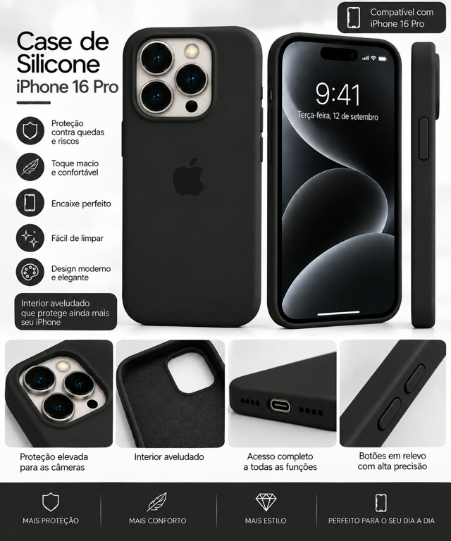 Capinha de silicone para iPhone 16 Pro