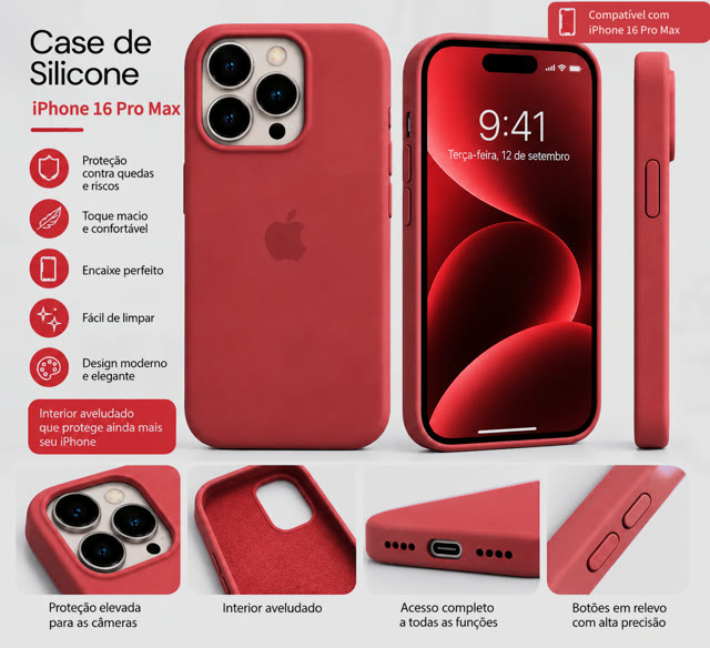 Capinha de silicone para iPhone 16 Pro Max