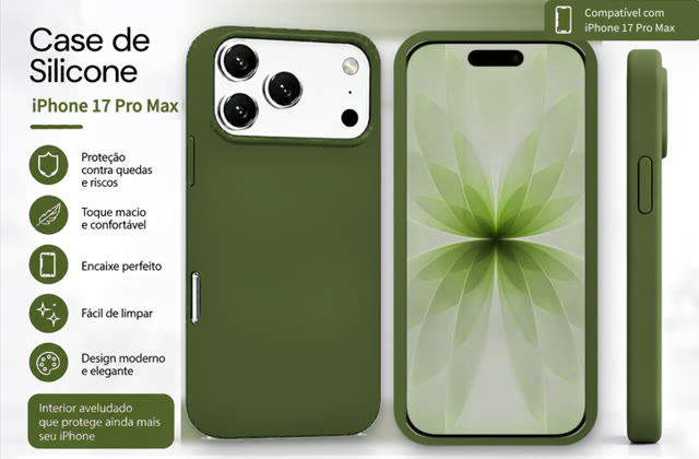 Capinha de silicone para iPhone 17 Pro Max